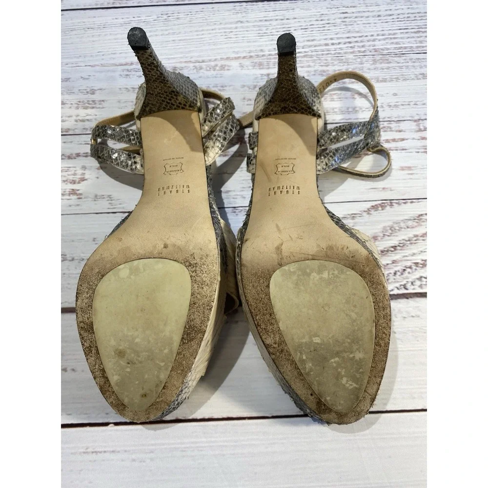 Stuart Weitzman Woman Shoe Snakeskin Strappy Peep Toe 5
